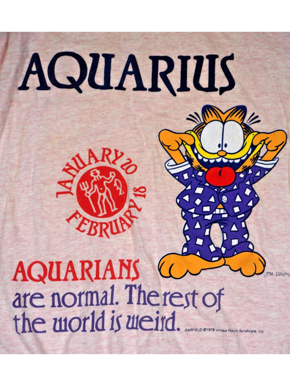 Vintage Garfield Aquarius Zodiac T Shirt XL One Size Sleep Gown 90s Cartoon Tee
